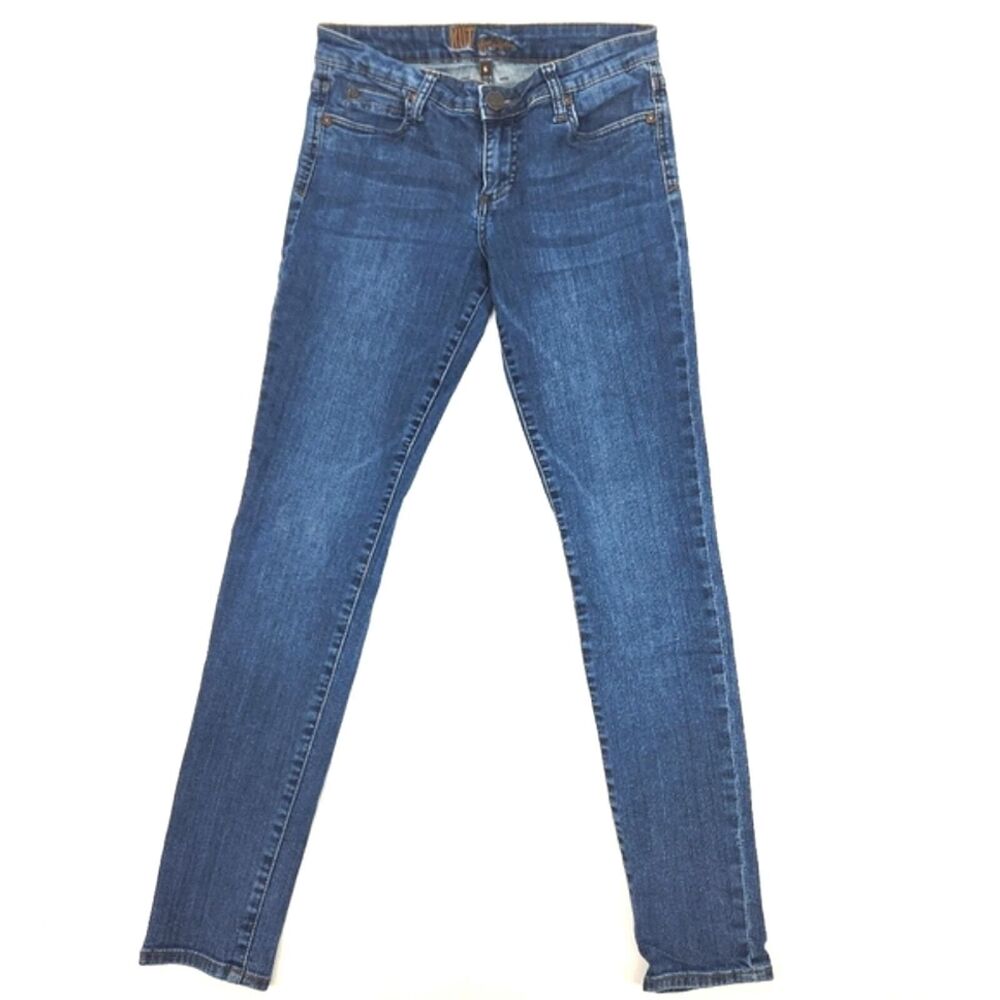 KUT From The Kloth Mid Rise Embroidered Skinny Blue Denim Jeans Womens Size 6
